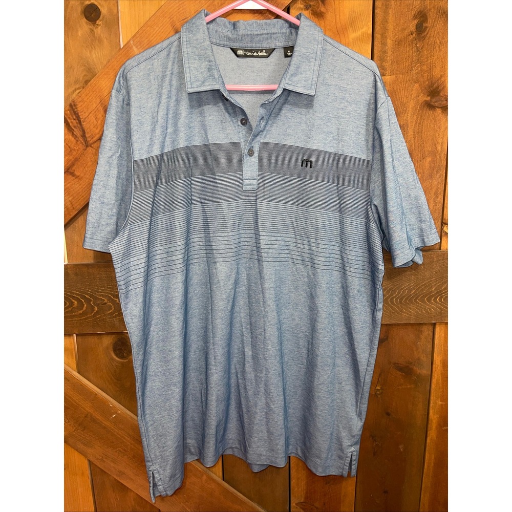 TravisMathew Men's Polo Shirt XL Blue Heathered Stripe Golf Casual Short Sleeve